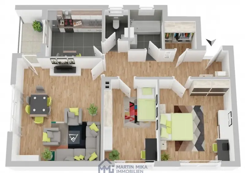 3-D-Grundriss - Etagenwohnung in Krefeld
